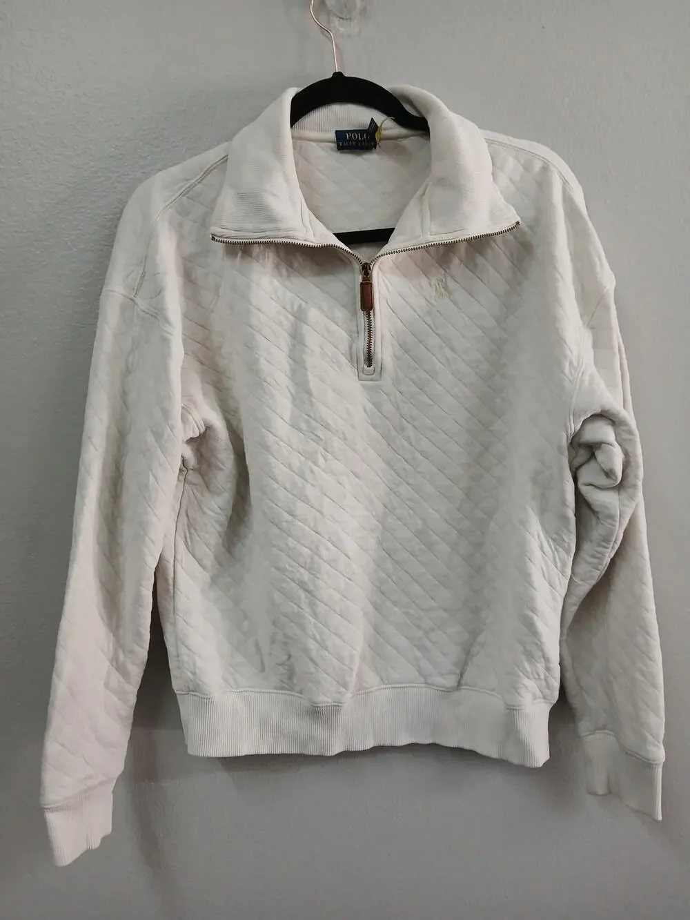 Polo Ralph Lauren Men's Quilted Double-Knit Pullover cream size small